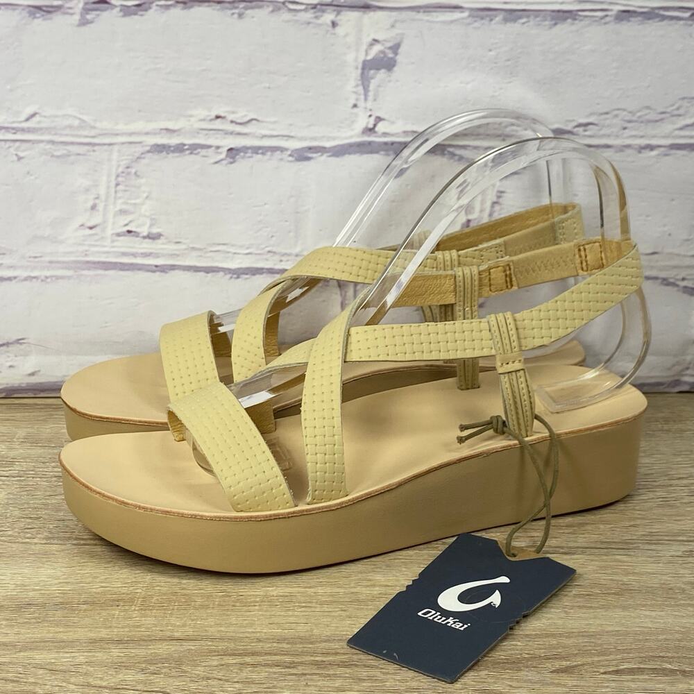 Olukai Onohi Strappy Platform Sandals Warm Beige Women's Size 9